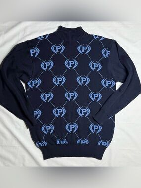 Vintage Phat Farm Sweater Large Blue All Over Logo Knit Y2K Hip Hop Streetwear